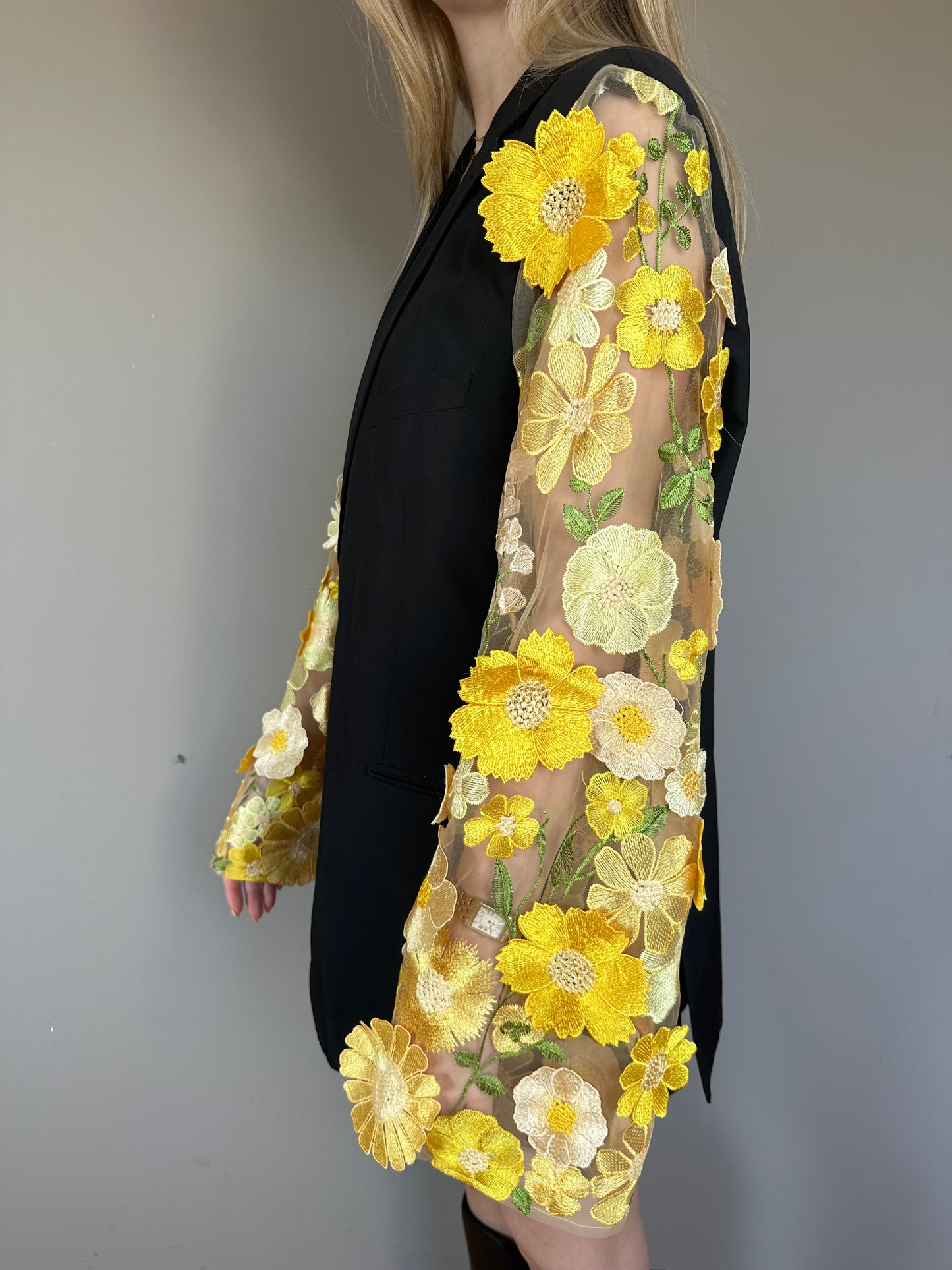 Floral blazer geel
