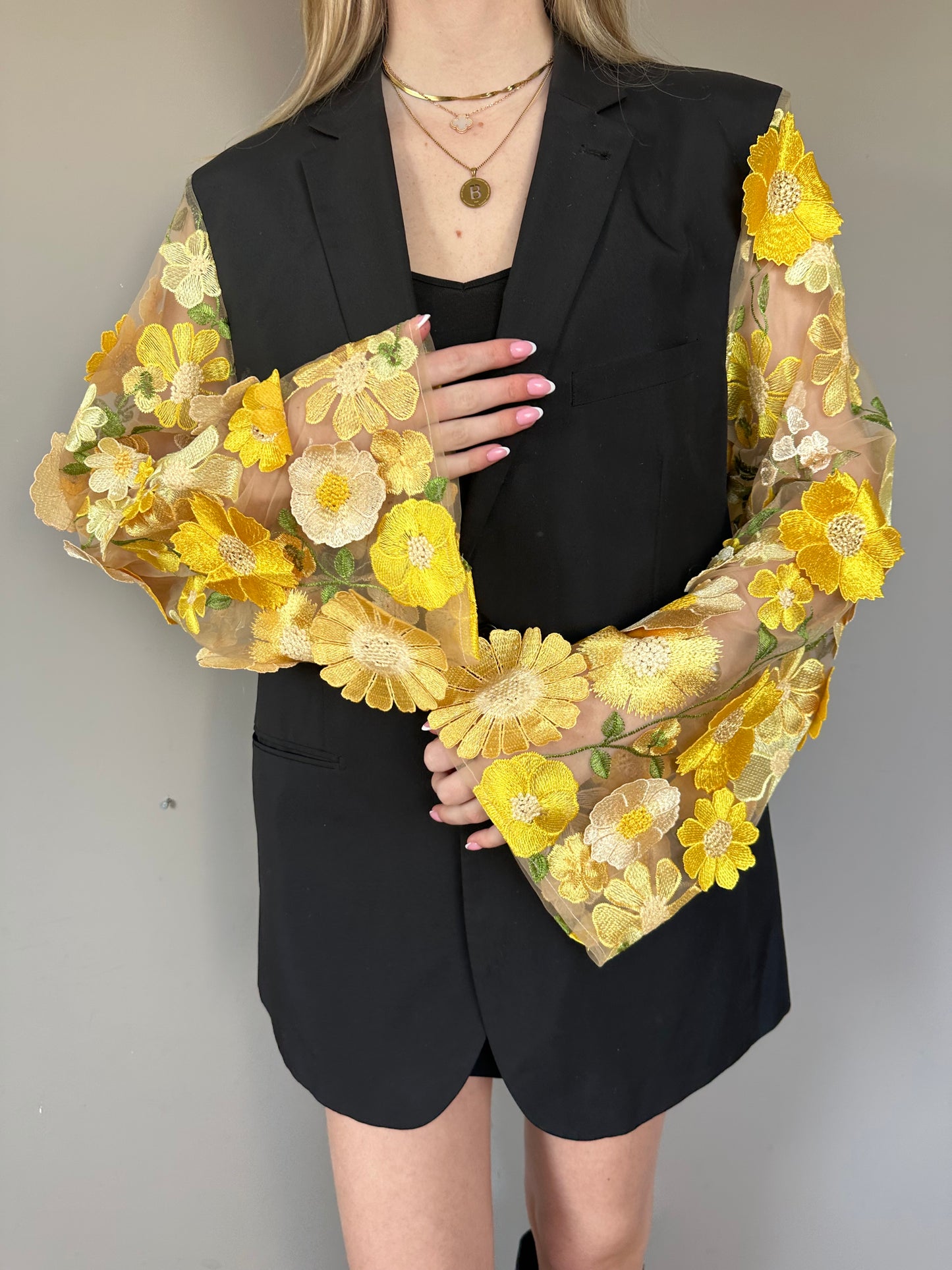 Floral blazer geel