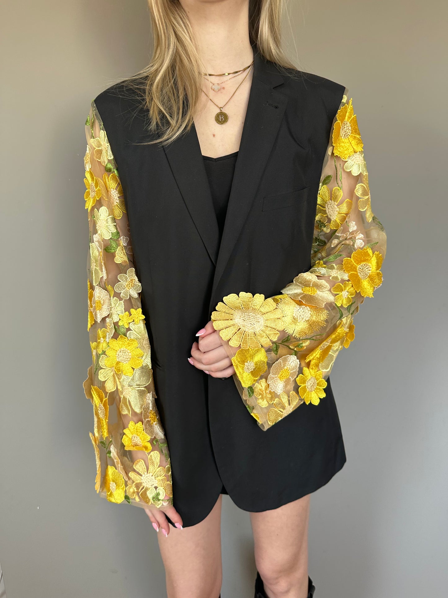 Floral blazer geel