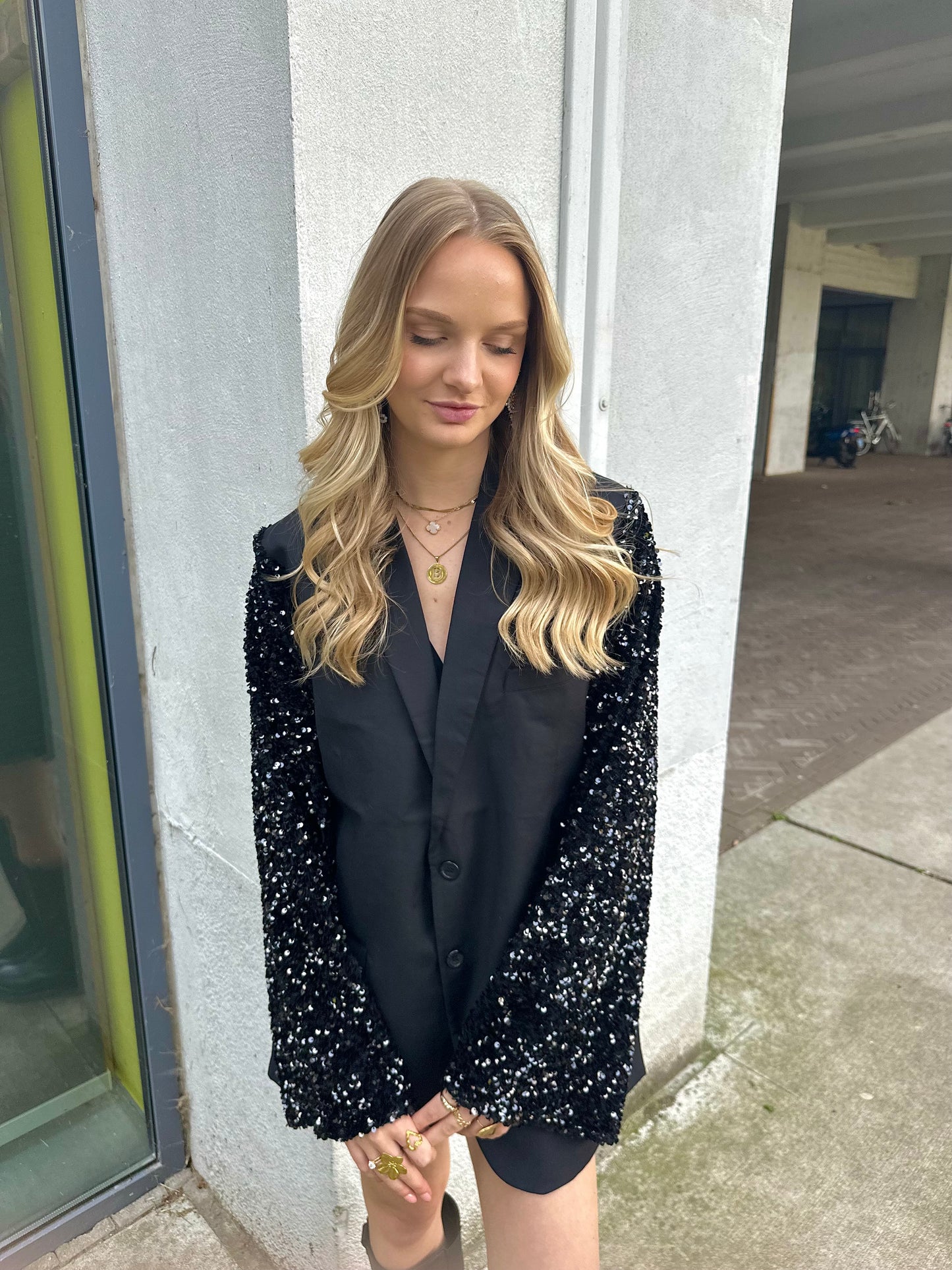 Zwarte glitter blazer