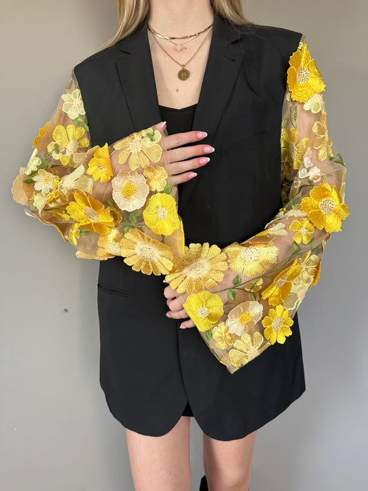Floral blazer geel