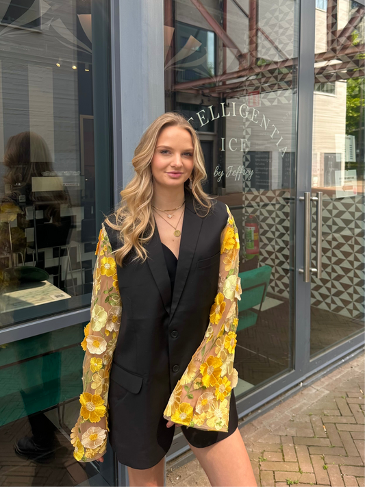 Bloemen blazer geel